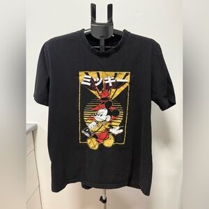 Disney Mickey Mouse Graphic T-Shirt Black Japanese Style Graphic Size Large